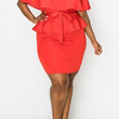 Load image into Gallery viewer, OFF SHOULDER, RUFFLE, PEPLUM, SELF BELT DRESS